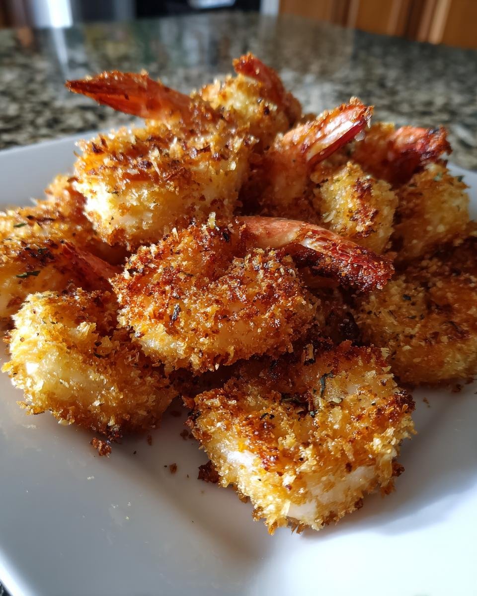 A pile of golden brown, crispy panko shrimp, ready to be served.