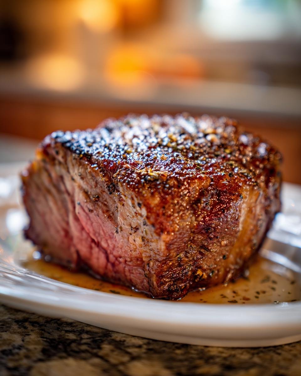 Close-up of a perfectly cooked steak, seasoned and juicy, a great Fathers Day cheap dinner idea.