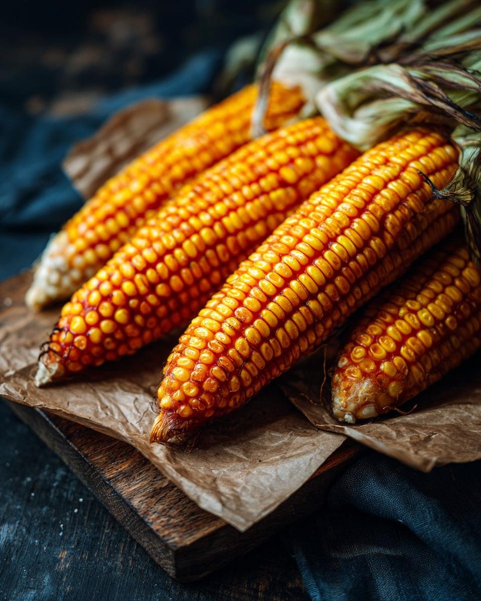 Close-up of several ears of grilled corn on the cob, showcasing their vibrant yellow kernels and slightly charred texture.