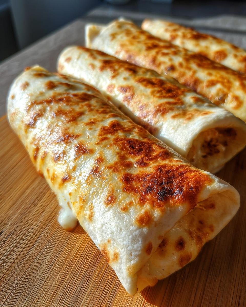 Close-up of golden-brown Irresistible Chicken Alfredo Roll Ups Cheesy Delight, with melted cheese oozing out.