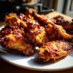 A close-up of a plate piled high with Irresistible Crispy Griddle Wings, perfectly golden brown and glistening.