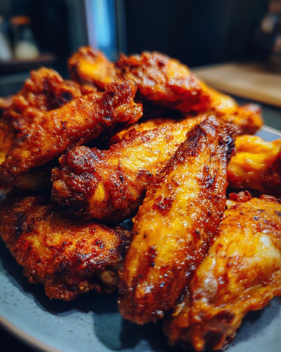 A close-up shot of a pile of Irresistible Crispy Griddle Wings, golden brown and glistening.