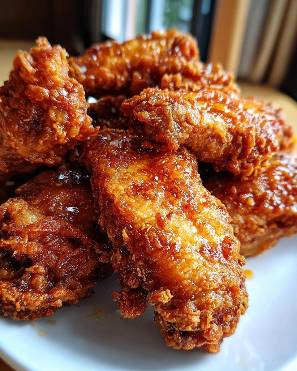 A pile of Irresistible Crispy Griddle Wings coated in a glossy sauce, showcasing their golden-brown, crunchy texture.