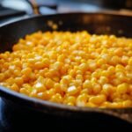 Close-up of Irresistible Honey Butter Skillet Corn cooking in a cast iron pan.