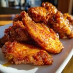 Close-up of a pile of Irresistible Honey Glazed Chicken Wings, glistening with sauce.