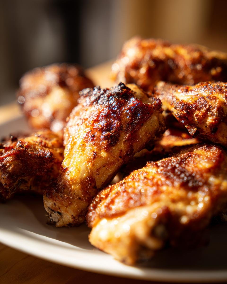 Close-up of a pile of golden brown, crispy Irresistible Pan Fried Chicken wings on a white plate.