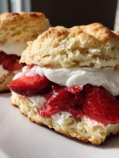 Two delicious servings of Irresistible Strawberry Shortcake, featuring fluffy biscuits, fresh strawberries, and whipped cream.