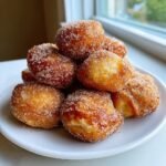 A close-up stack of golden brown Cinnamon Sugar Pretzel Bites generously coated in sparkling sugar crystals.