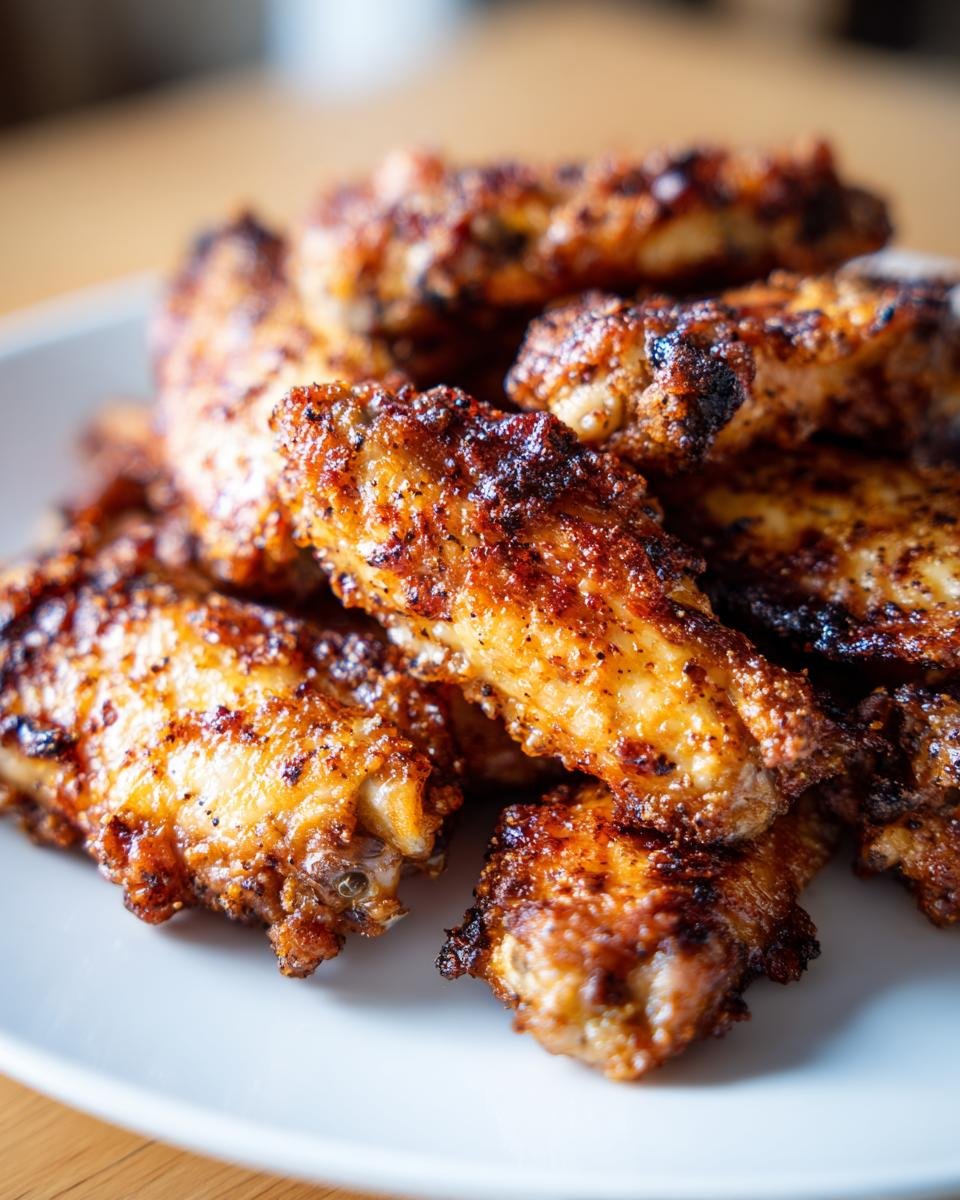 Close-up of a pile of perfectly cooked, crispy Ranch Chicken Wings seasoned with spices.