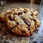 A close-up, appetizing shot of freshly baked Pumpkin Chocolate Chip Cookies with visible chocolate chunks on a granite counter.