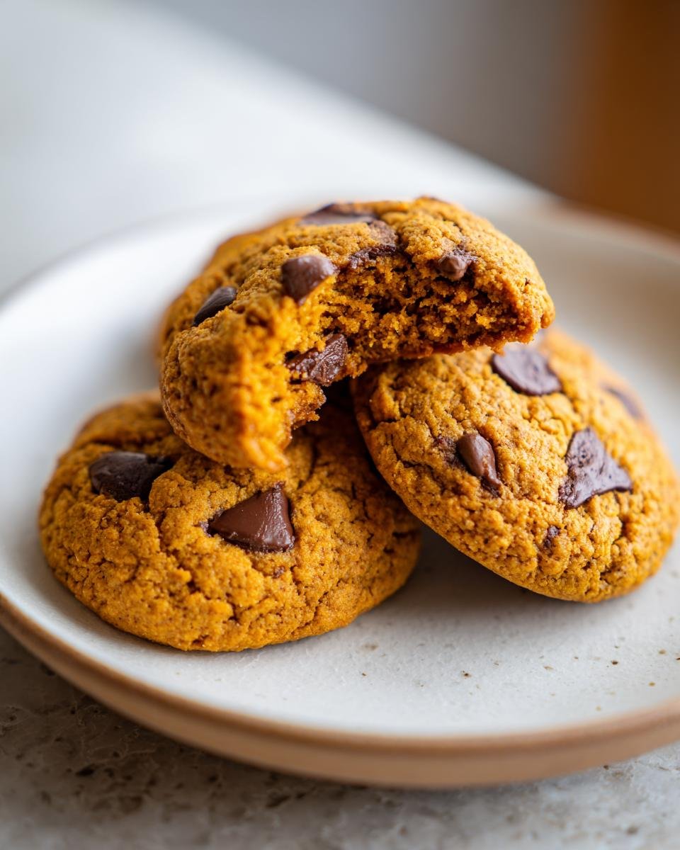 Close-up of soft Milk Chocolate Jack O Lantern Cookies, one broken open to show the texture.