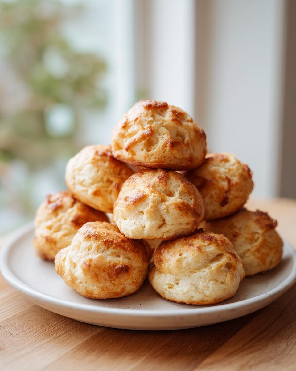 A stack of golden brown, fluffy Pancake Bites piled high on a light ceramic plate.