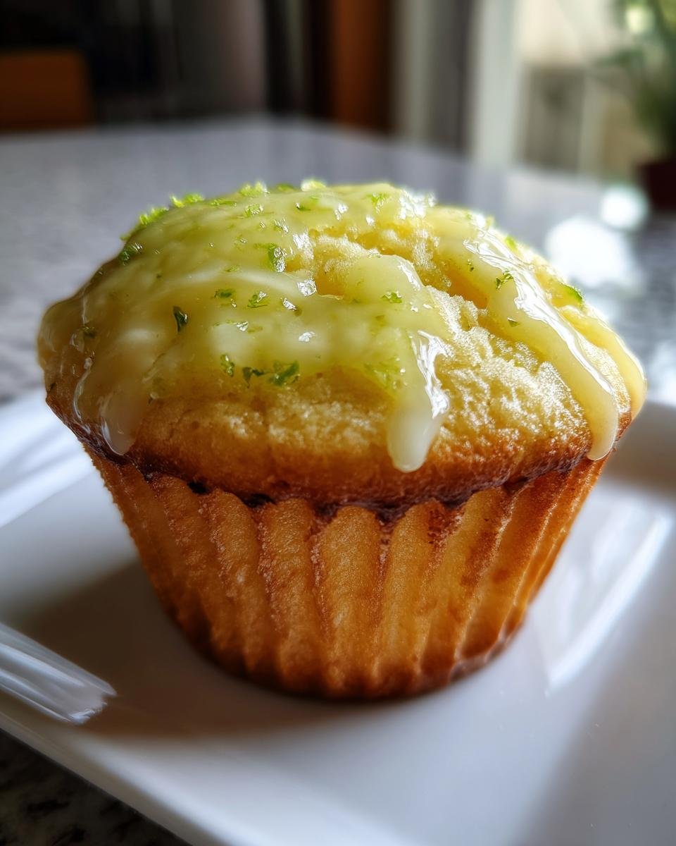 A single, golden-brown Margarita Cupcake topped with a shiny lime glaze and bright green zest.