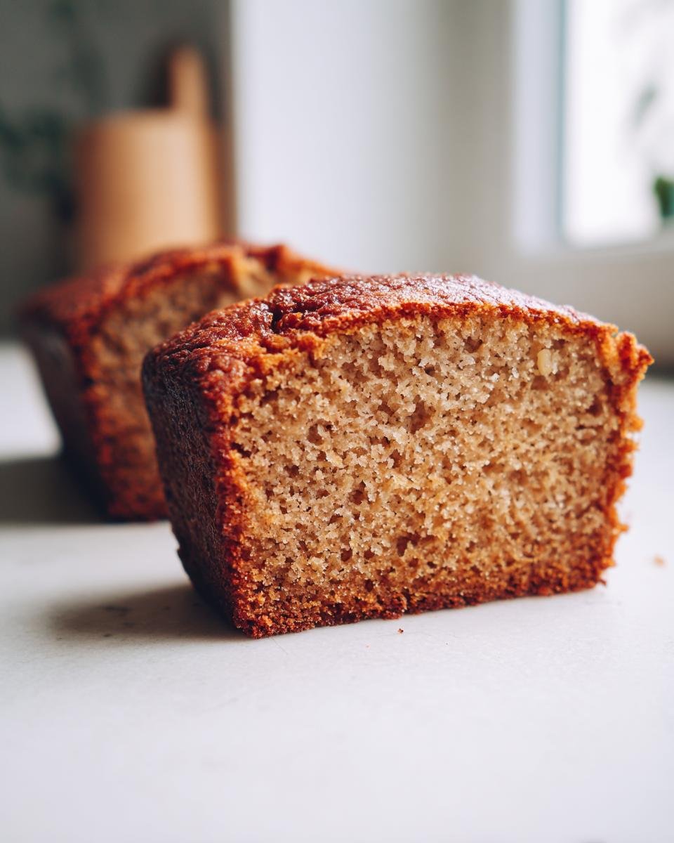 Close-up of a moist, perfectly baked slice of Banana Bread showing its tender crumb texture.