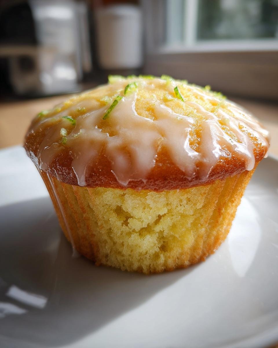 A single, moist Margarita Cupcake topped with a thick lime glaze and fresh lime zest.