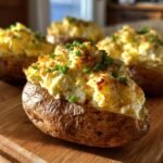 A close-up of a delicious Twice Baked Jalapeno Potatoes, stuffed with creamy filling and topped with fresh green chives.